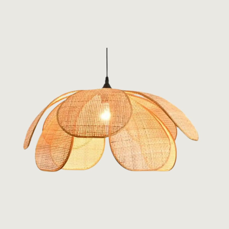 Floral Pendant Light Natural Rattan Petal Design - Product showcase