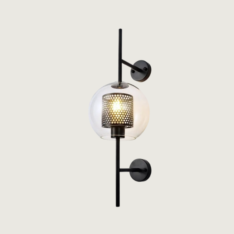 Modern Wall Sconce Glass Globe Metal Mesh Design - Product showcase