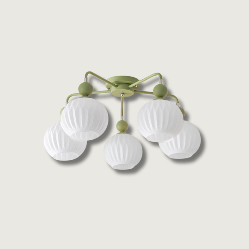 Modern Glass Ceiling Light Ribbed Shades With Sage Frame - Product showcase