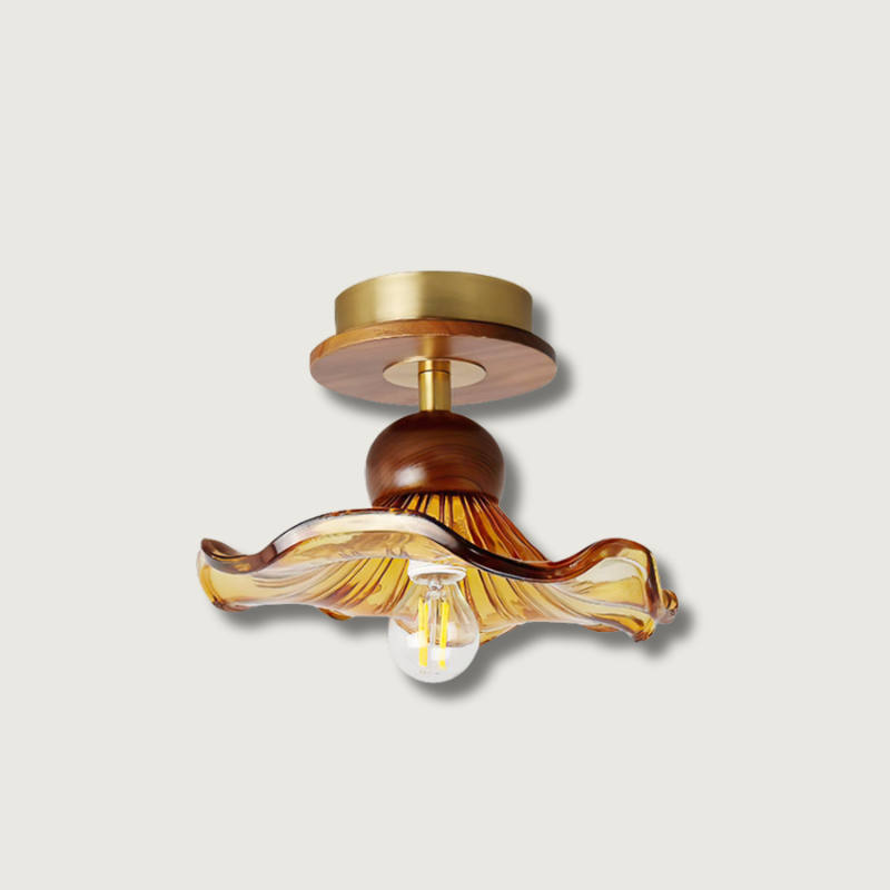 Artisan Ceiling Light Amber Glass Wave Design - Product showcase