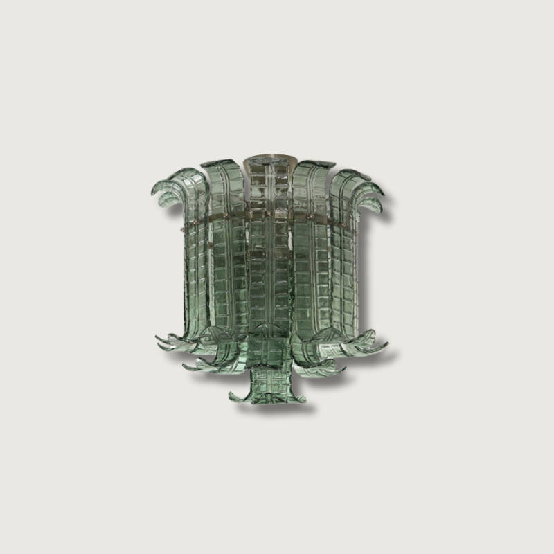 Art Deco Ceiling Light Green Glass Leaf Design - Product showcase