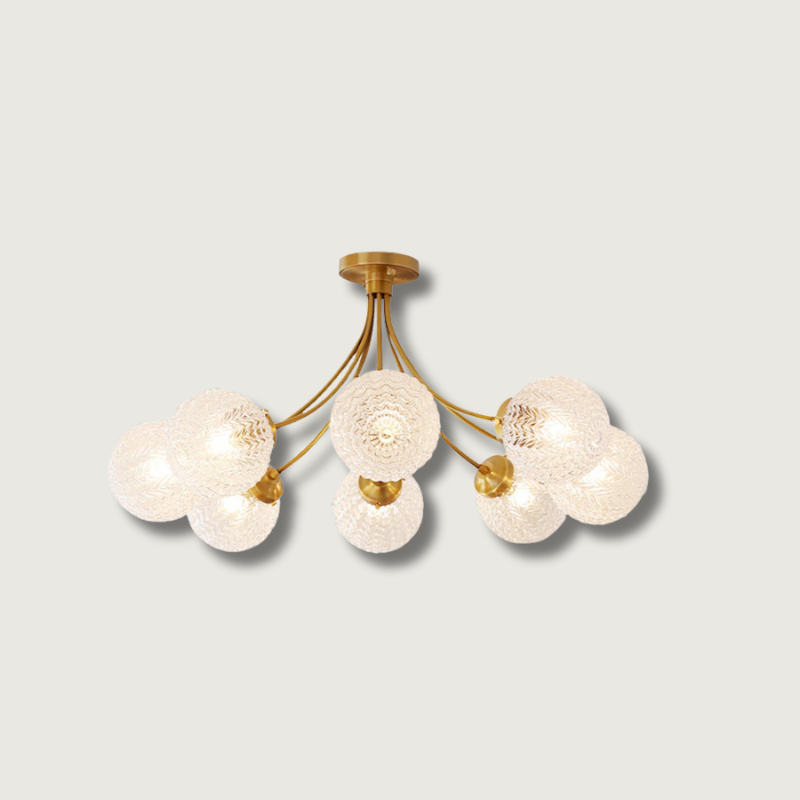 Vintage Glass Ceiling Light Brass Frame With Textured Globes - Product showcase