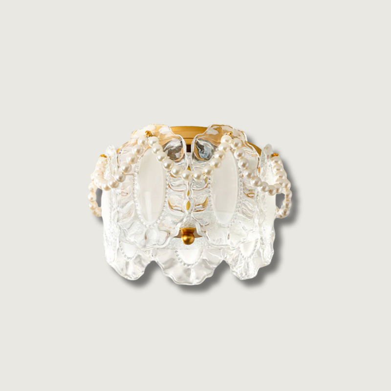 Floral Glass Ceiling Light Pearl Trimmed Crystal Petals - Product showcase