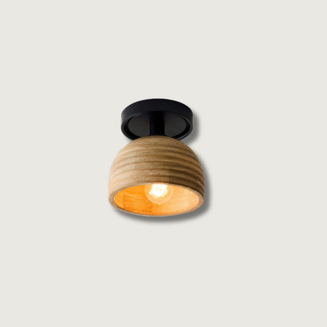 Modern Wood Ceiling Light  Ribbed Dome Design - Product showcase