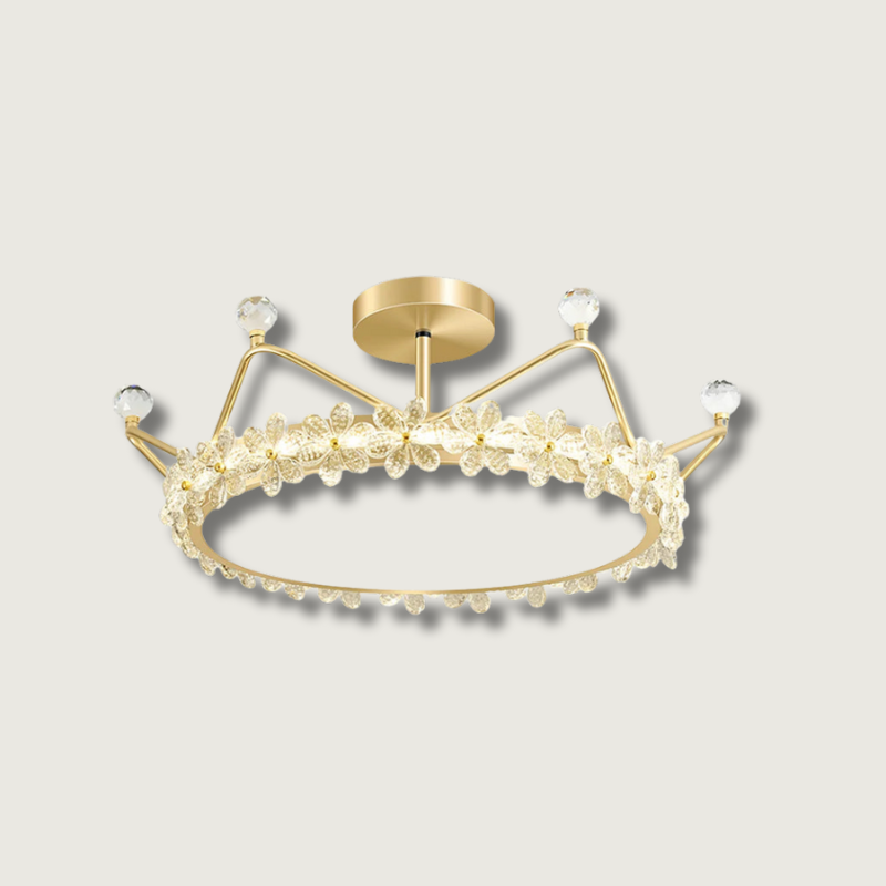 Crown Crystal Ceiling Light Floral Petal Design Gold Finish - Product showcase