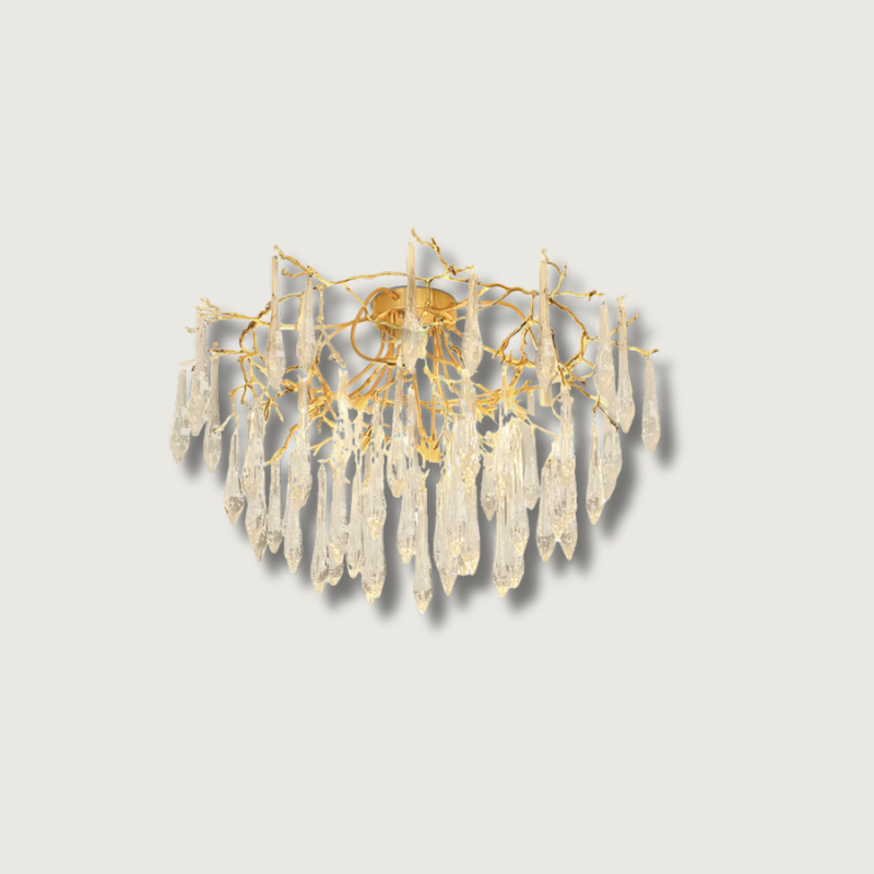 Crystal Ceiling Lamp Brass Frame with Glass Droplets - Product showcase