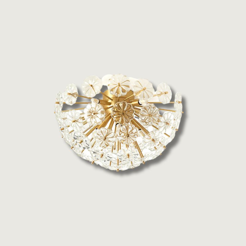Crystal Flower Ceiling Light Gold Metal Floral Design - Product showcase