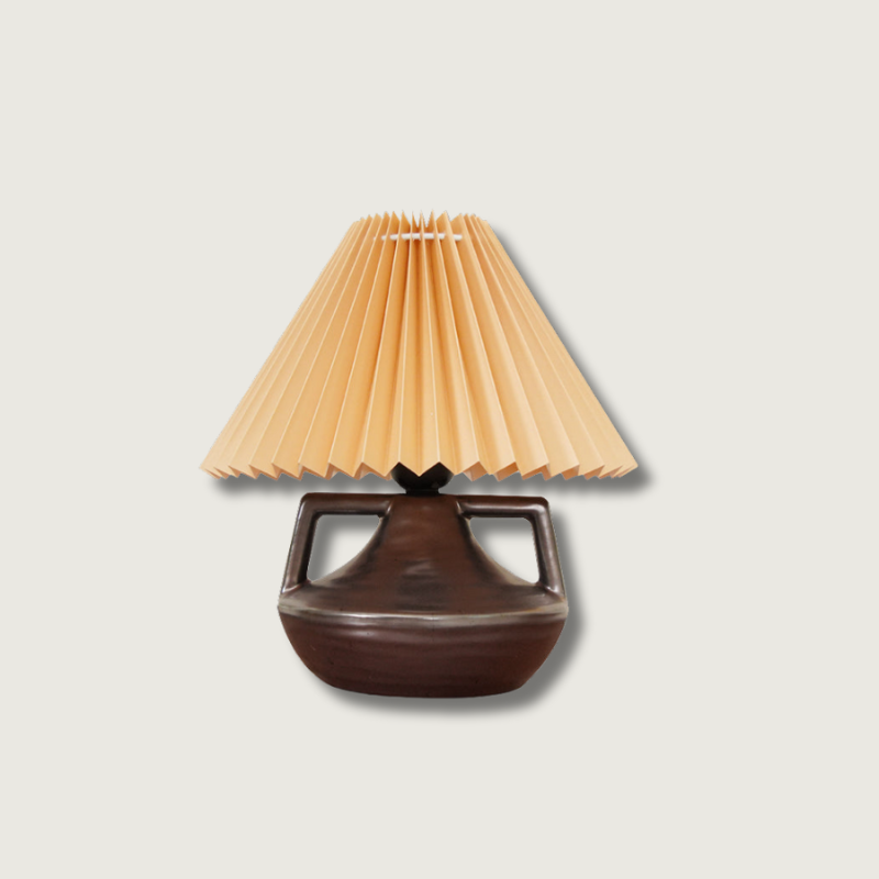 Ceramic Table Lamp Pleated Shade Brown Base - Product showcase
