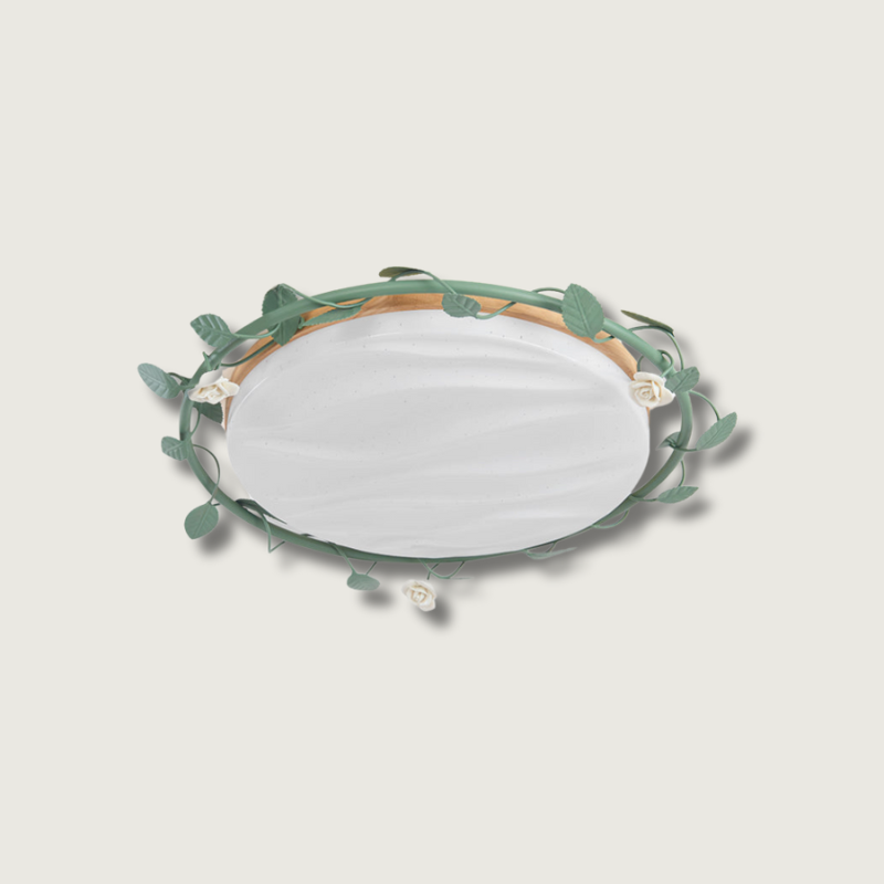 Floral Ceiling Light Rose Wreath Design with Green Accents - Product showcase