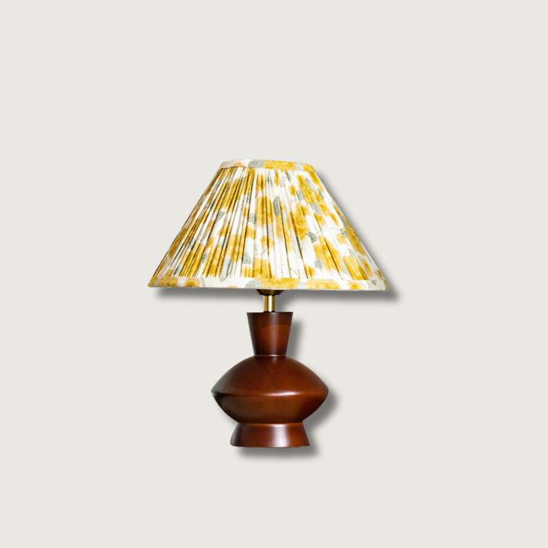 Mid Century Table Lamp Wooden Base with Floral Shade - Product showcase
