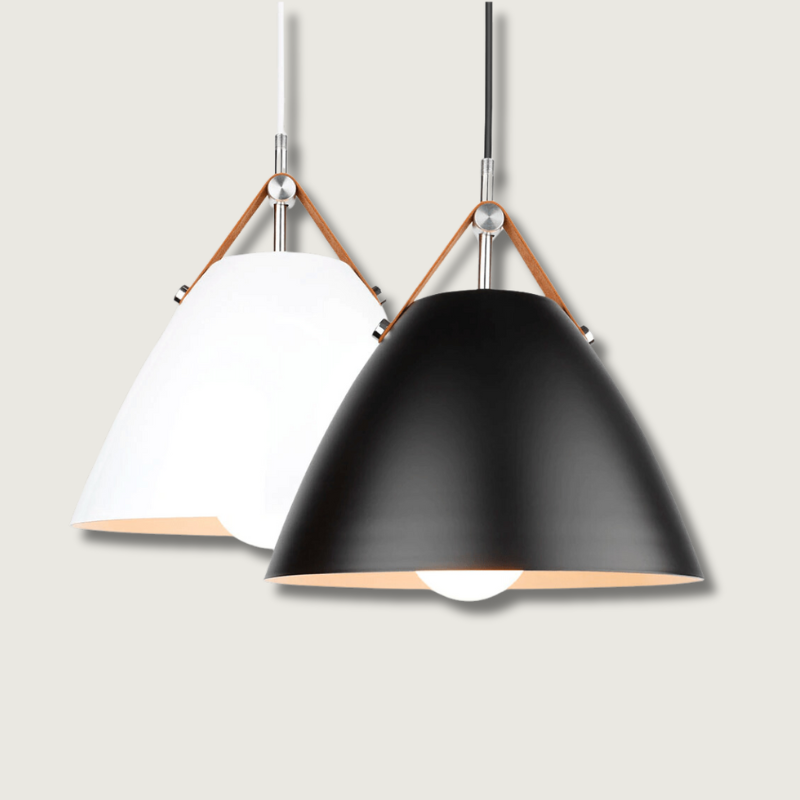 Modern Pendant Light Leather Strap Aluminum Shade - Product showcase
