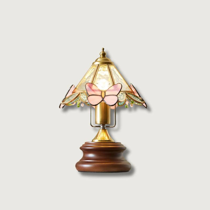 Butterfly Table Lamp Tiffany Glass Shade with Pink Wings - Product showcase