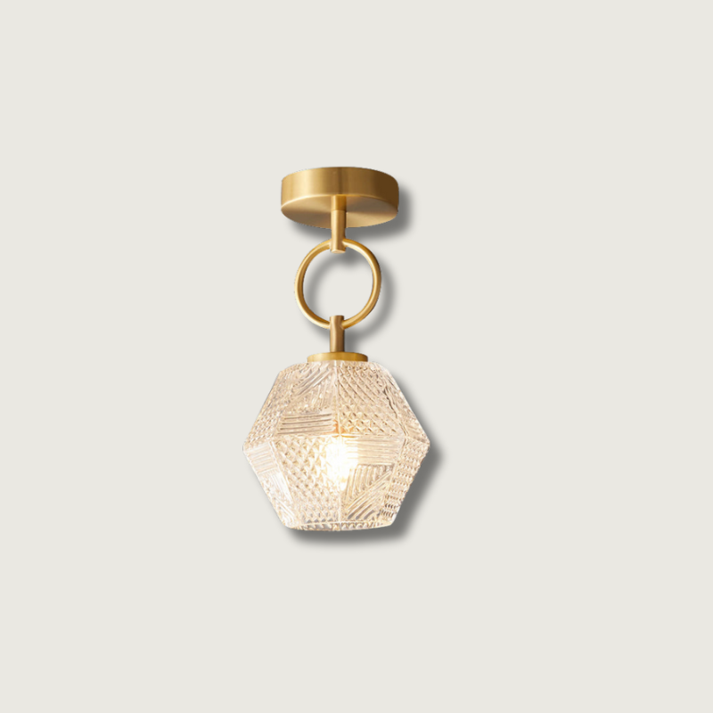 Art Deco Ceiling Light Diamond-Cut Glass Brass Design - Product showcase