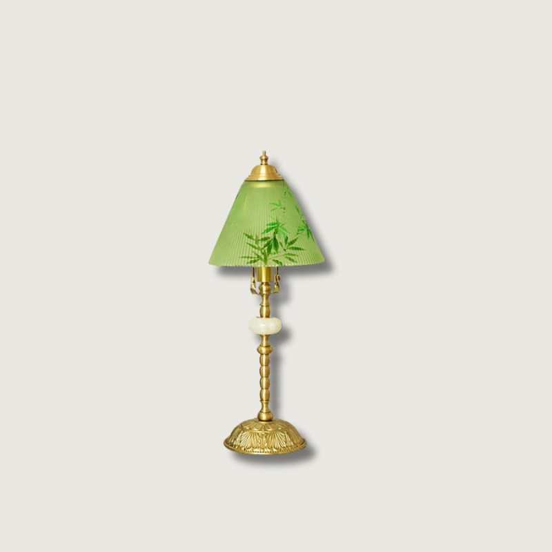 Bamboo Pattern Table Lamp Green Glass Brass Finish - Product showcase
