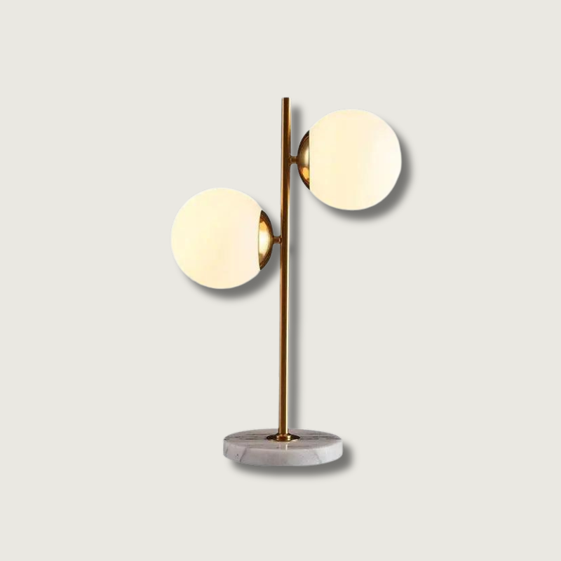 Modern Table Lamp Dual Globe Glass with Brass Stem - Product showcase