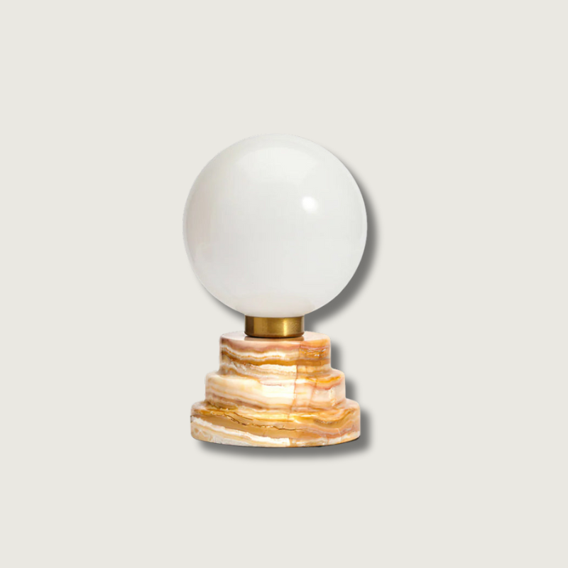 Modern Marble Table Lamp Globe Glass Shade With Tiered Base - Product showcase