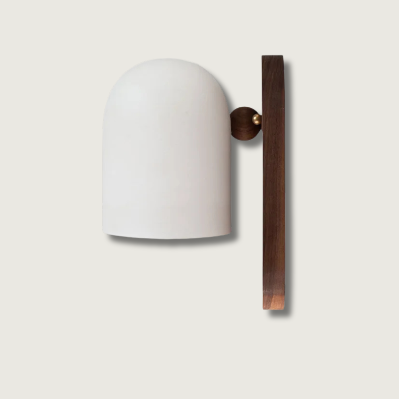 Modern Wall Lamp Walnut Wood with White Shade - Product showcase