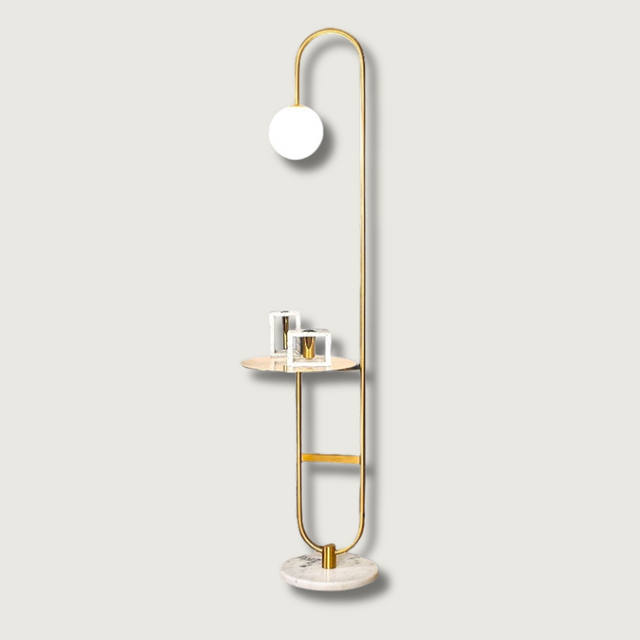 Modern Floor Lamp with Table  Brass and Marble Design - Product showcase