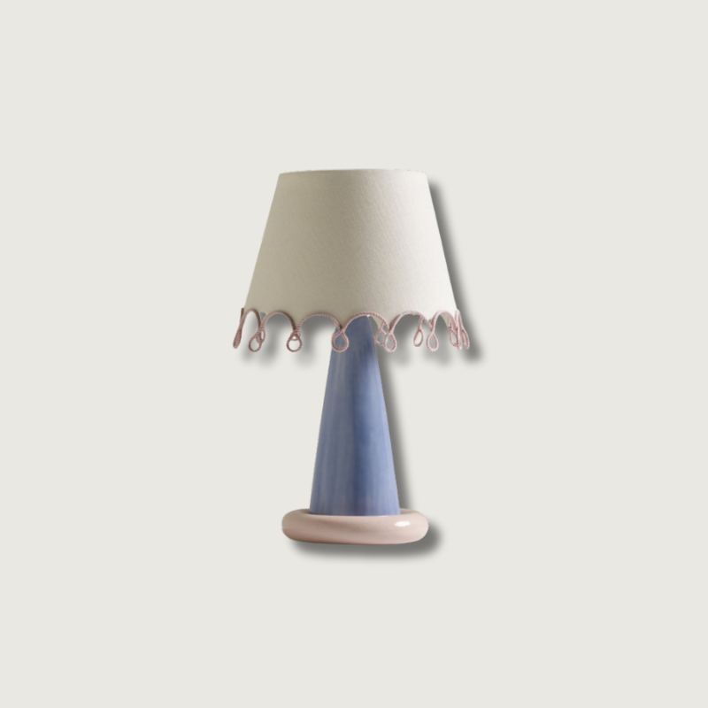 Ceramic Table Lamp Ribbon Trim Fabric Shade - Product showcase