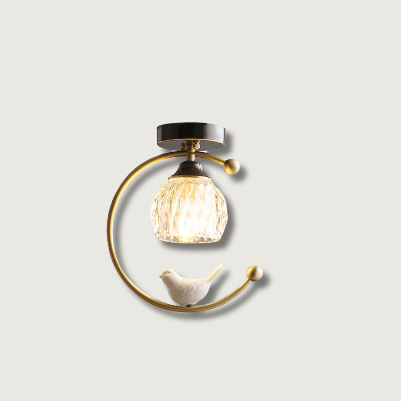 Modern Bird Ceiling Light Brass Frame Glass Shade - Product showcase