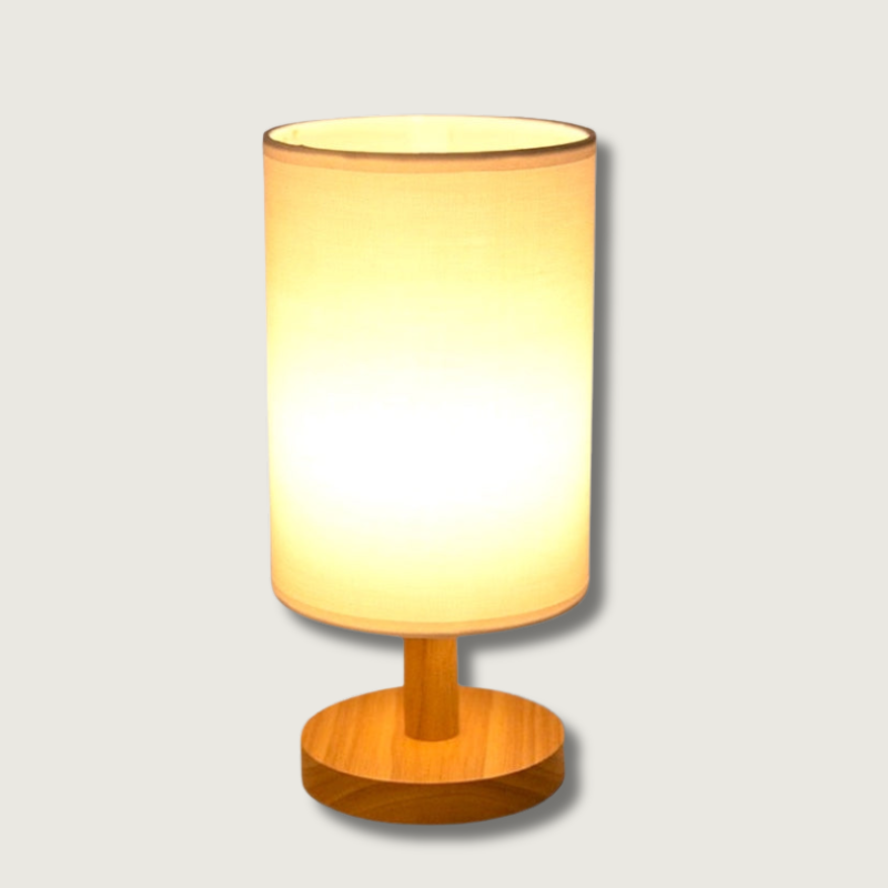 Scandinavian Table Lamp Solid Wood Base With Fabric Shade - Product showcase