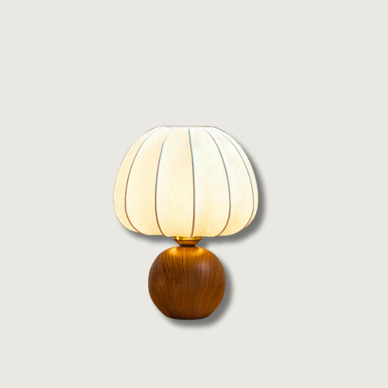 Modern Table Lamp Walnut Base White Fabric Shade - Product showcase