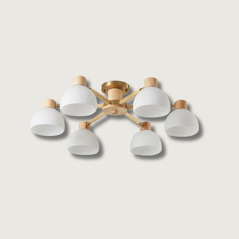 Modern Ceiling Light Natural Wood Glass Chandelier - Product showcase