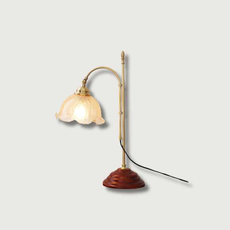 Vintage Table Lamp Brass Arm With Glass Shade - Product showcase