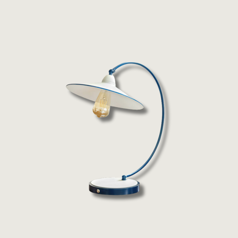 Modern Desk Lamp White Shade Blue Curved Design - Product showcase