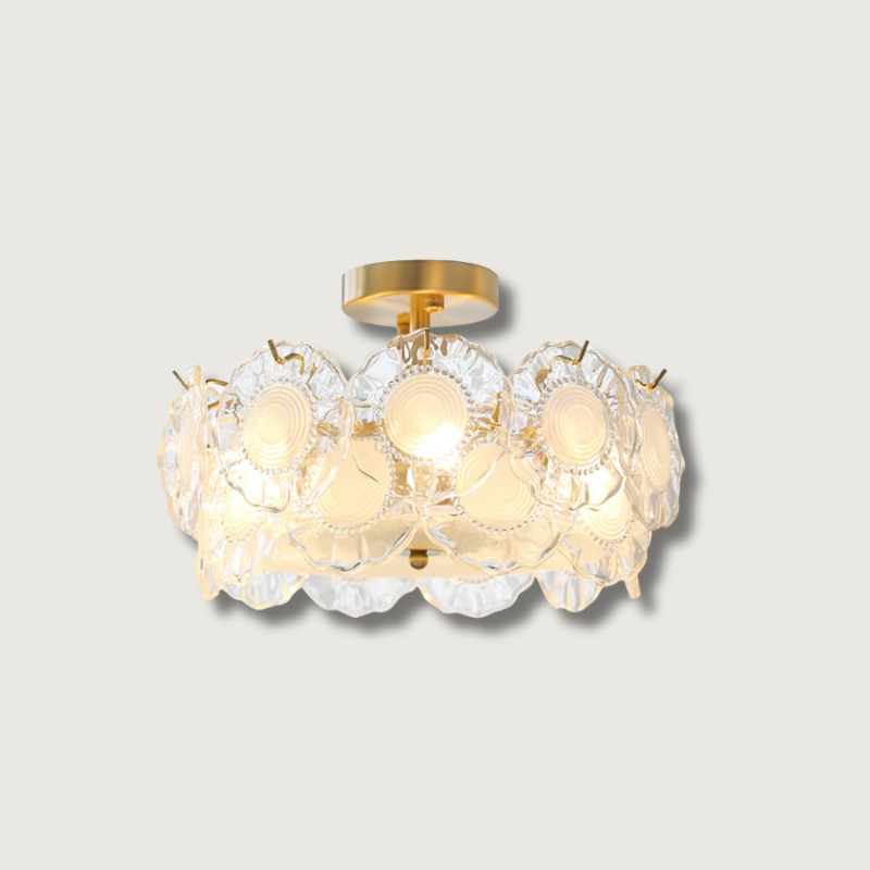 Floral Glass Ceiling Light Textured Clear Shade Gold Finish - Product showcase