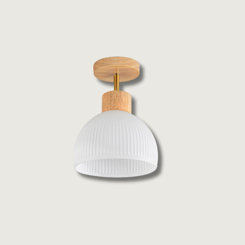 Scandinavian Ceiling Light Wood and Glass Dome Design - Product showcase