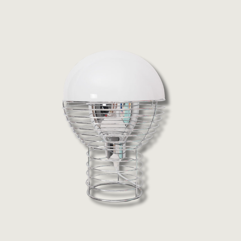 Modern Wire Table Lamp Chrome Frame White Dome Design - Product showcase
