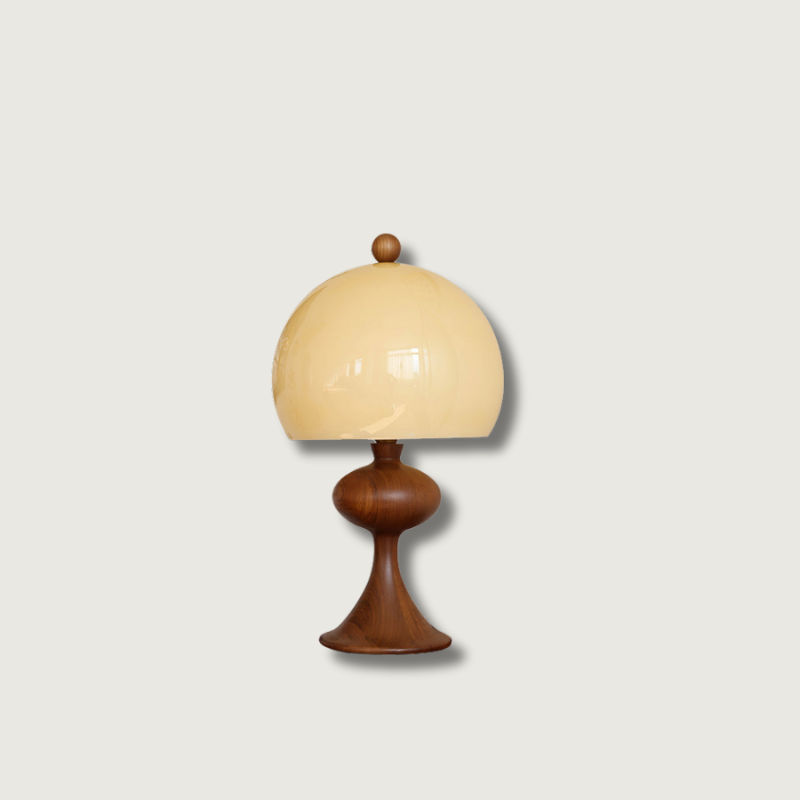 Mid Century Table Lamp Glass Dome Wood Base - Product showcase