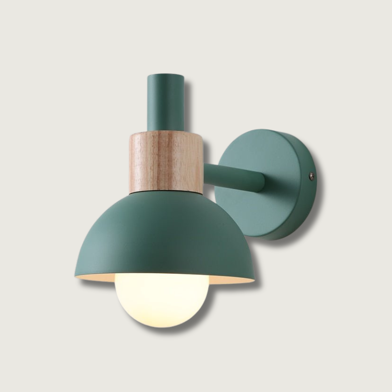 Scandinavian Wall Light Wood and Metal Dome Design - Product showcase