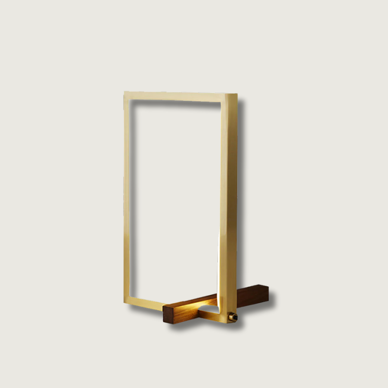 Modern LED Table Lamp Copper Frame with Walnut Accents - Product showcase