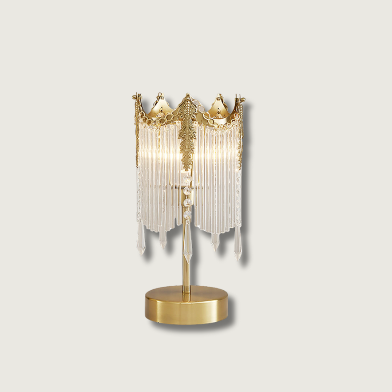 Crystal Table Lamp Crown Design With Glass Pendants - Product showcase