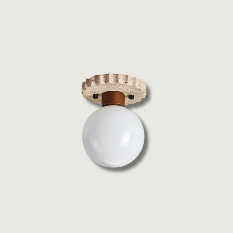 Modern Ceiling Light Travertine Glass Orb Design - Product showcase