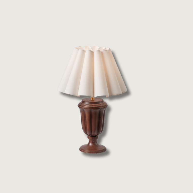Classic Table Lamp Pleated Wood Base With Fabric Shade - Product showcase