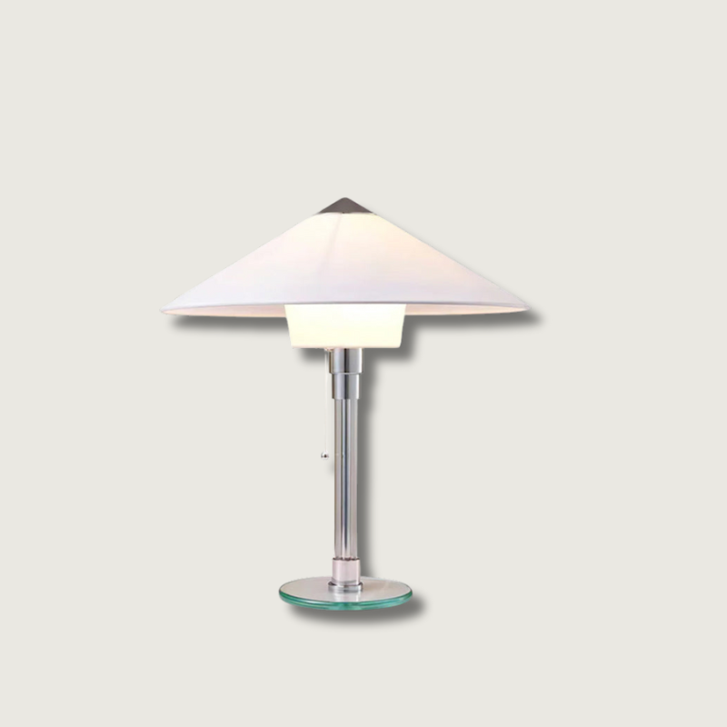 Bauhaus Table Lamp Glass Base With Fabric Shade - Product showcase