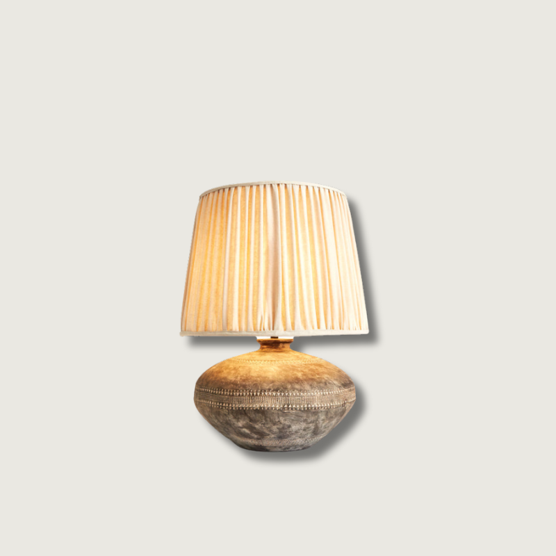 Ceramic Table Lamp Textured Base with Pleated Shade - Product showcase