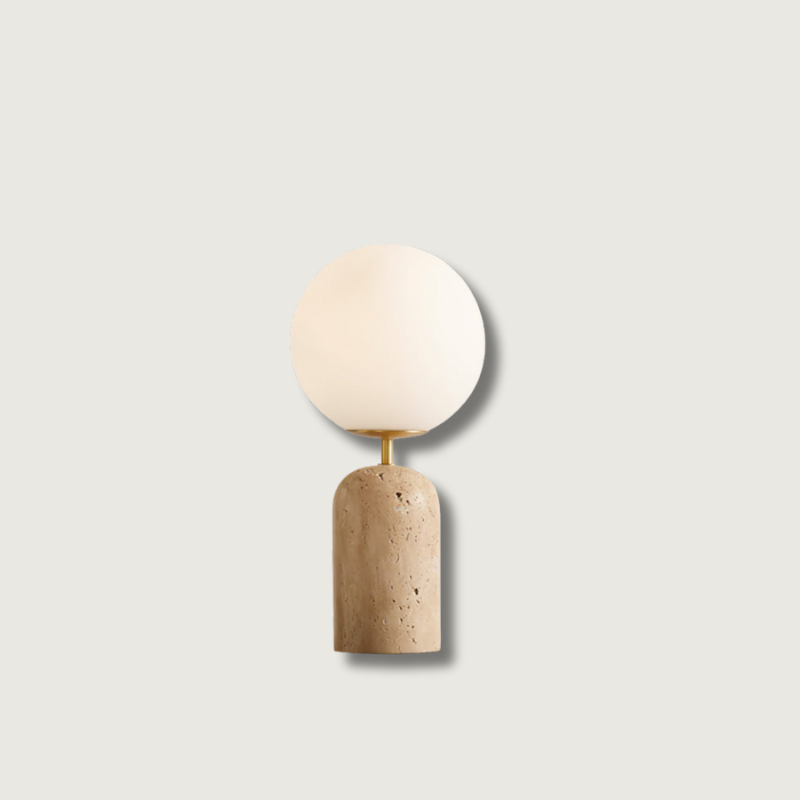 Modern Table Lamp Travertine Base With Glass Globe - Product showcase
