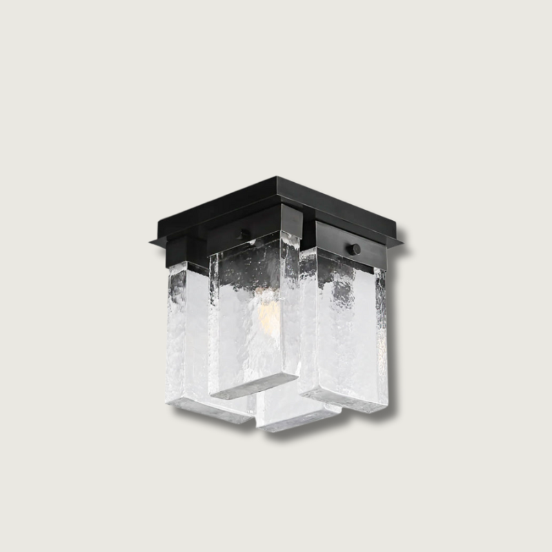 Modern Ceiling Light Textured Glass Black Brass Fixture - Product showcase