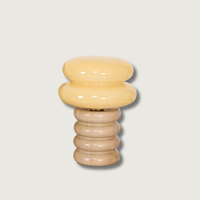 Modern Table Lamp Ash Wood Base with Glass Shade - Product showcase
