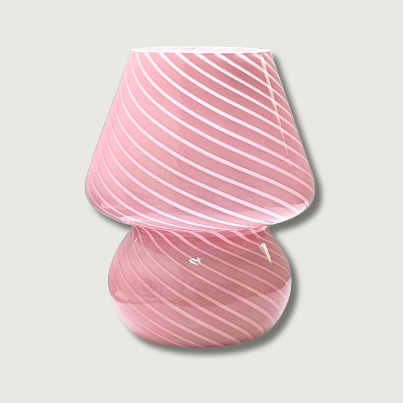 Striped Glass Table Lamp Pink Mushroom Design - Product showcase