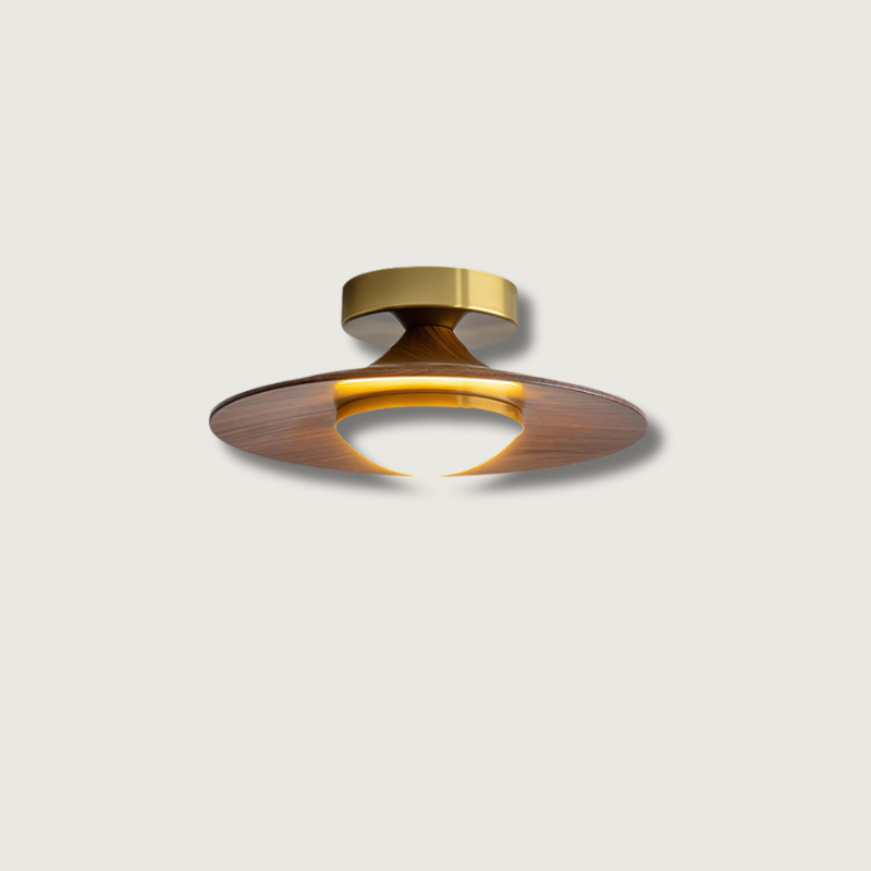 Modern Ceiling Light Walnut Wood and Gold Disc Design - Product showcase