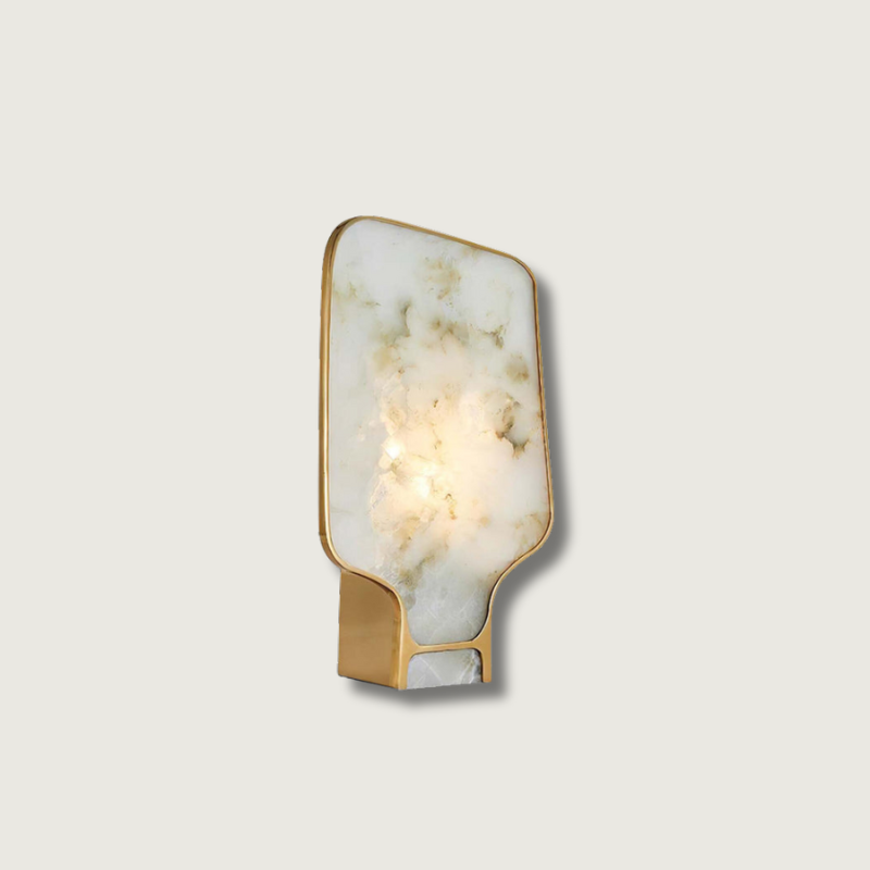 Alabaster Table Lamp Gold Metal Frame with Natural Stone Shade - Product showcase