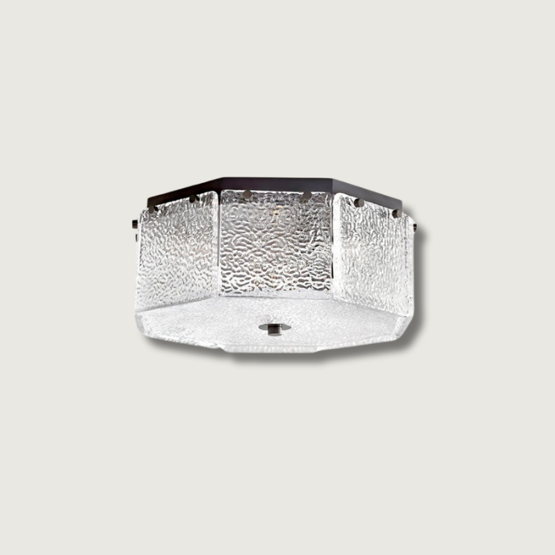 Modern Flush Mount Ceiling Light Textured Glass Hexagonal Design - Product showcase