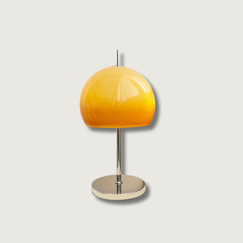 Retro Table Lamp Amber Glass Dome Shade - Product showcase