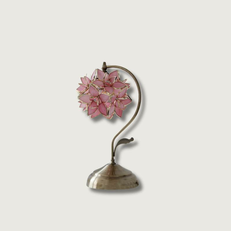 Pink Glass Table Lamp Capiz Shell Design Metal Base - Product showcase