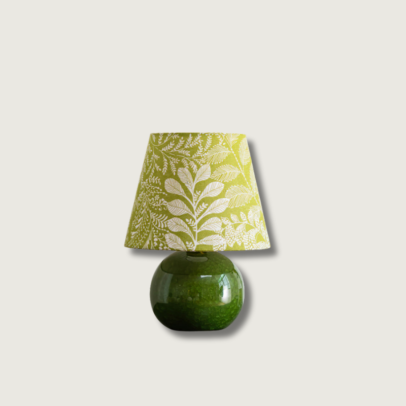 Botanical Table Lamp Green Ceramic Base With Leaf Pattern Shade - Product showcase